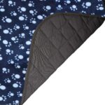 Black and white paw print fleece with black quilted underside.