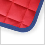 red Quilted Material with navy Cloth Trim