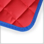 red quilted Material with blue Cloth Trim